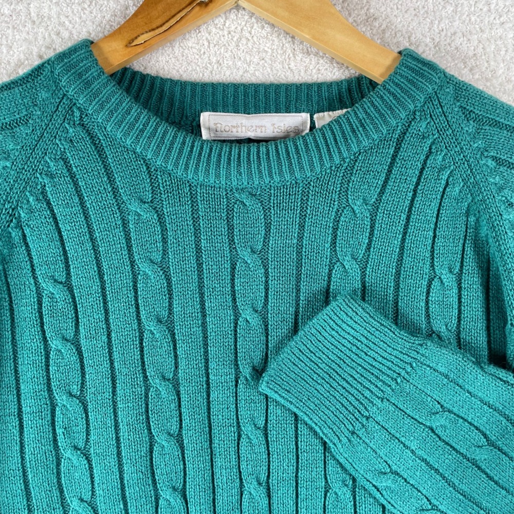 vintage 90s emerald cable knit sweater womens 40 (M/L) grannycore cozy cabincore